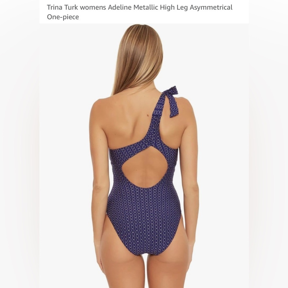 Trina Turk Adeline Metallic High Leg Asymmetrical One-piece Blue 14 NWOT - Picture 2 of 7